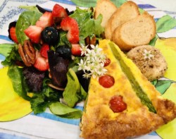 Frittata with warm lavender panko goat cheese medallion with crostini